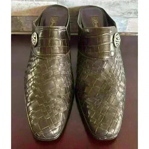 Brighton Tryst Women's 9.5 M Brown Leather Slip-On Woven Slide Heels Mules - Picture 2 of 12